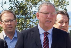 Deputy Premier Jeff Seeney flanked by LNP's Peter dowling and Mark Robinson