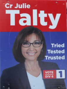 Cr Julie Talty's 2016 election corflute