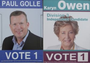 Two of the four candidates for division 3 Paul Golle and Karyn Owen. The other candidates are Penny Donald and Troy Robbins.