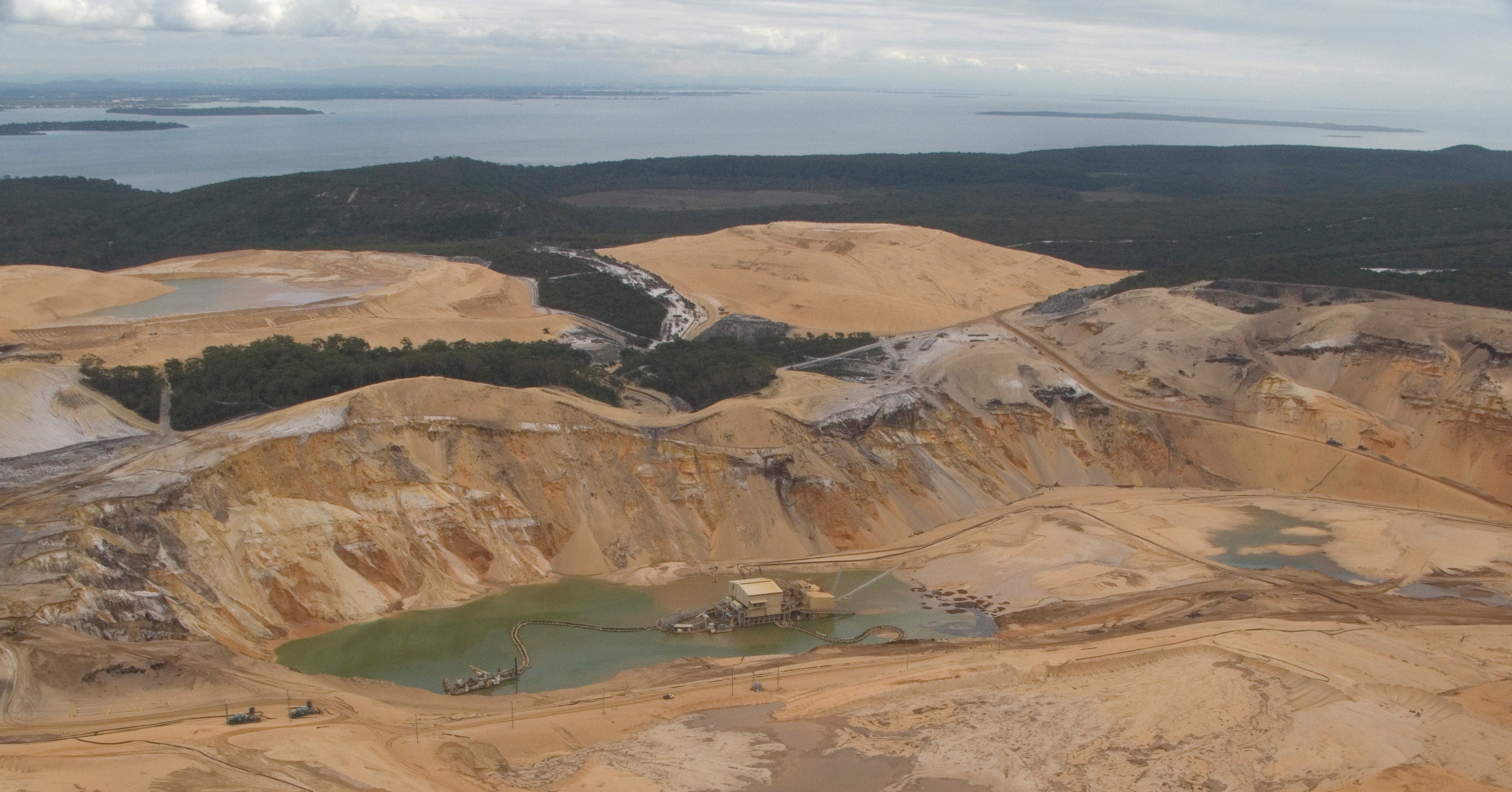 Aerial view of sand mining on North Stradbroke Island