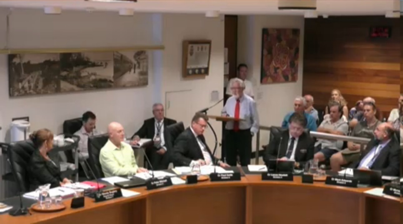 Alby Sutton speaking at the Redland City Council meeting on 25 January