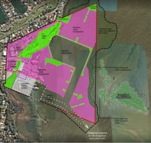 Plan of the area at Toondah Harbour to be impacted by dredging and development of 3,600 apartments.