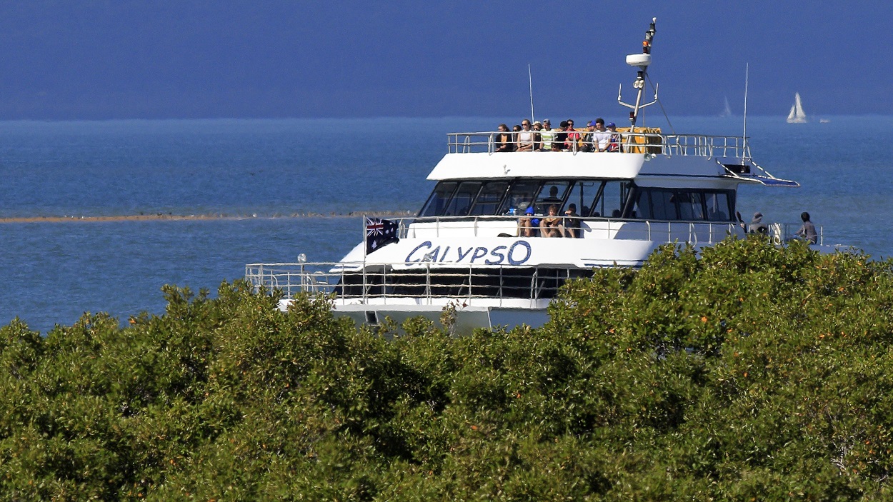 Stradbroke Flyer "Calypso" passing mangroves at the entrance to Toondah Harbour