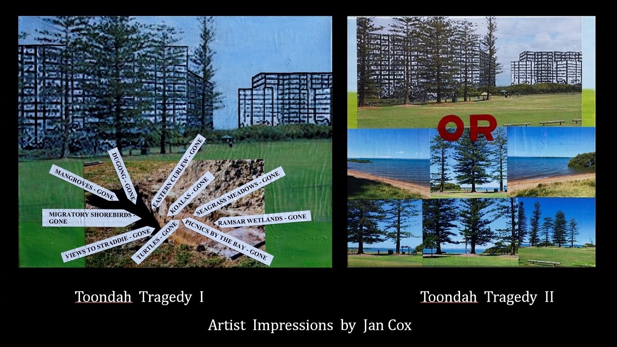 Recent artist's impressions of Toondah Harbour development by Jan Cox, exhibited at the Coochie Art Group show