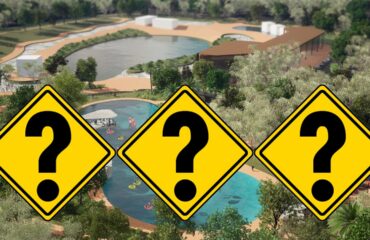 Questions about proposed Birkdale whitewater facility - question marks credited to https://commons.wikimedia.org/wiki/File:Query-road.png