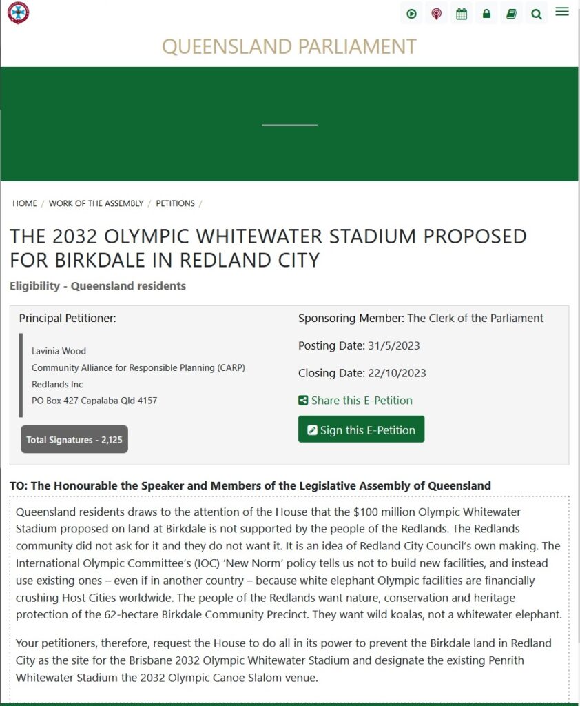 Petition opposing the Birkdale Olympic Whitewater Stadium.