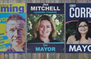 Election signs for Redland City Mayoral candidates 30 January 2024
